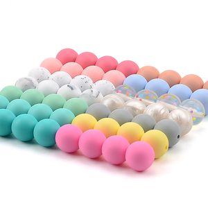 100 st/parti 12mm 15mm rund form pärla silikon tandpärlor baby teether för diy ammande halsband mat klass tugga pärlor bulk