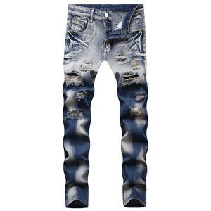 Mid Waist Men's Straight Ripped Jeans Tie Dye Casual Distressed Denim Trousers Fashion Slim Fit Pants Size 28-42 Pantalones