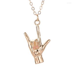 Pendant Necklaces I Love You Pinky Swear Sign Language Gold Gesture Punk Rock&roll Hand Chain Friend Personality Jewelry