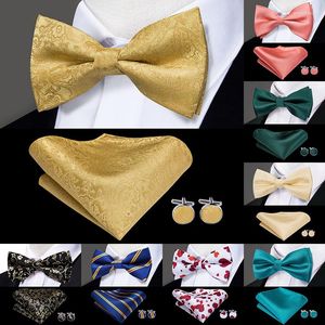 Bow Ties Hi-Tie Classic Black For Men 100% Silk Butterfly Pre-Tied Tie Pocket Square Cufflinks Suit Set Floral Gold Bowties
