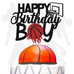 Andere feestelijke feestbenodigdheden L Black Glitter Happy Birthday Boy Cake Topper Basketball -thema Decoraties voor jongens/Baske Drinktoppers AM2GA