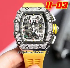 2022 11-03 A21J Automatisk herrklocka stålfodral diamanter Bezel Skeleton Dial Big Date Yellow Crown Rubber Strap 8 Styles Watches Puretime H8