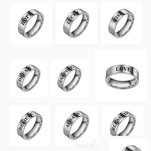 Band Rings Creative Hope /Lucky/ Wish/ Dream/ Inspire/ Love/ Believe/ Always/ Blessed English Letter Ring Stainless Steel In Lulubaby Dholf