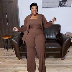 Dam Plus Size Träningsoveraller Plus Size Set Kvinnor Kläder 3-delade Outfits Väst och långärmade Jacka Byxor Set Dam Kontorskostym Dropshipping Partihandel L220905