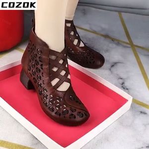 Brand Sandals Women Mature 2022 New Summer Sandals Boots Hollow Classic Out Mesh Mid Heels Pumps Breathable Comfortable Garden Shoes