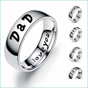 Band Rings 6Mm Stainless Steel Dad Rings For Men Mom Son Daughter Wedding Band Classic Ring Daddy Birthday Gift Drop Delivery Lulubaby Dhb31