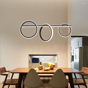 Lâmpadas pendentes Lâmpadas modernas LED Art Deco Candelier Sala de jantar Bedroom Living Black Circle Circle Kitchen Island Ilha iluminação