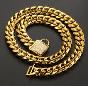 Fashion Chain Gold Tone Curb Cuban Pet Link Stainless Steel CZ Clasp Dog Collar Wholesale Pet Necklaces