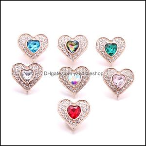 Charms Wholesale Gold Heart Snap Button Charms Jewelhings Crystal Rhinestone Botões de Snaps de metal de 18 mm