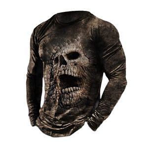 Męskie koszule T-SPRITT 3D VINTAGE SKLULL T SHIRT FOR MEN BAWIEDKA T-shirt z długim rękawem ulica luźna Omakcja Owwrotne Camiseta Men Ubranie 5xl 220905