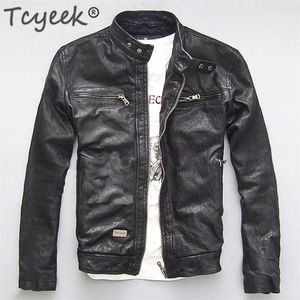 Men's Leather Faux Tcyeek Genuine Jacket Men Real Sheep Goat Black Brown Male Bomber Motorcycle Jackets Spring Autumn Mens Clothes L1 220905