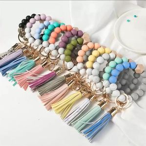 14 couleurs faveur en bois gland perle chaîne bracelets porte-clés perles de silicone femmes fille porte-clés dragonne pour chaîne de voiture bracelet perlé cadeau portable DHL GC0905