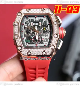 2022 11-03 A21J Automatic Mens Watch Rose Gold Diamonds Bezel Skeleton Dial Big Date Red Crown Rubber Strap 8 Styles Watches Puretime C3