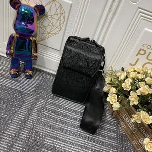 Bolsa de telefone aerograma Bolsa de ombro para homens preto bezerro de grão de grão genuíno de bolso de bolso de bolso pequeno e envelope de bolsas de câmeras crossbody mini sacolas de grife v