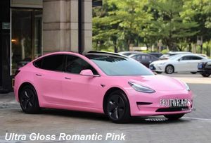 Premium Ultra Gloss Romantic Romantic Pink Vinyl Wrap Seter Wrops, abrangendo filme com libera￧￣o de ar inicial Baixa cola de adesivo auto -adesivo 1.52x20m 5x65ft