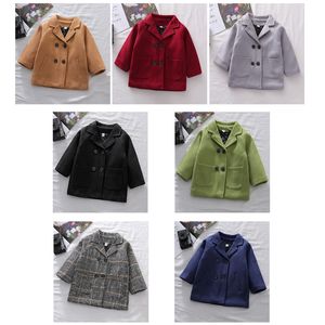 1-7Years Children Wool Coat Baby turndown collar Fashion Warm Jacket Girls Long Overcoat Spring Kids Casual Outwear 20220905 E3