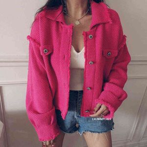 Женские куртки 2022 Новая женская твидовая куртка с твердым цветом Casula Loak Rose Red Coat Femme Элегантная корейская топ Top T220830