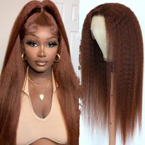 Reddish Brown Kinky Straight 13X4 Lace Front Wigs Glueless auburn brown wig Human Hair for black Women 150%denstiy hd invisible