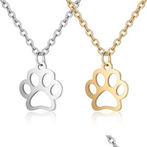 Pendant Necklaces Unique Design Bear Dog Cat Paw Print Pendant Necklace For Women And Men Sier Gold Stainless Steel Charm Co Sexyhanz Dhvtm
