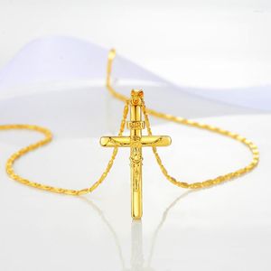Pendant Necklaces Fashion 24K Gold Color Necklace Cross For Women/Men Couple Jewelry Christmas Gift Wholesale