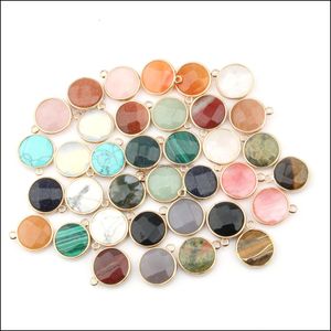 Charms Großhandel flache runde Charms Naturstein Rosenquarz Tigeraugen Anhänger DIY für Druzy Halskette Ohrringe oder Juwel Dhseller2010 Dhfve