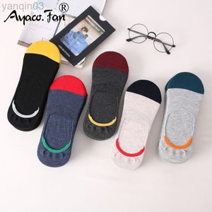 Athletic Socks 5 Couples/Party Men New Anti-slip Sile Invisible Boat Compression Male Ankle Sock Harajuku Meias Cotton L220905