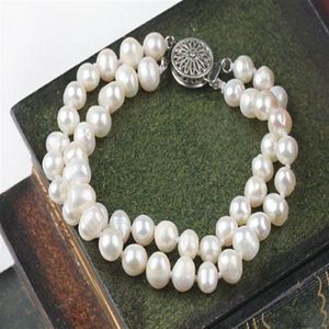 Wholesale 14k gold beads resale online - whole Two Strands mm White Cream Patoto Freshwater Pearl Bracelet334f