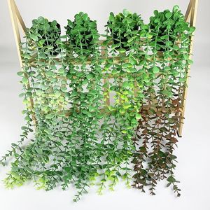 Decorative Flowers 9 Fork Eucalyptus Leaf Hanging Potted Plant Plastic Frosted Wall Cabinet Bookcase Vertical Strip Home Decorations Green