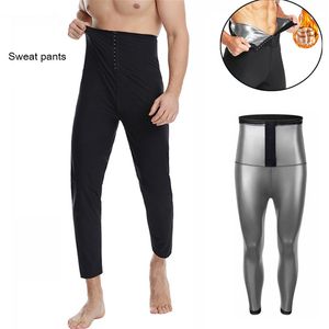 Män gymkläder bastu byxor manliga svettning byxor hög midja kompression leggings bantar mage långa ben träning byxor