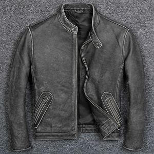 Herren-Lederimitat. Marke: Klassische Rindslederjacke im lässigen Stil für Herren, 100 % echte Lederkleidung. Bikermantel in Vintage-Qualität. 220905