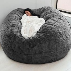 Chair Covers Drop 6FT-7FT Light Gray Fur Giant Removable Washable Bean Bag Bed Cover Comfortable Living Room Furniture Lazy Sofa Coat