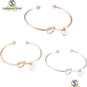 Link Chain Sale Classic Knot 26 Initial Letter Charm Armband Bangle For Women Män Rose Gold Wire Fashion Bridesmaid Jewel MJFashion Dhdja