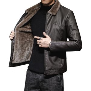 Мужская кожаная искусственная толстая коричневая куртка мужская зимняя осенняя модная меховая воротник Ветропроницаемый теплый пальто мужчины бренд одежда 220905