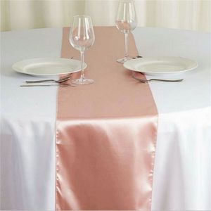 Bordslöpare 10st Rose Gold Satin Wedding Runners Silk Flags Tyg för Event El Party Decoration 220902