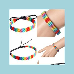 Charm Bracelets Wholesale Handmade Ethnic Style Wristband Retro Rainbow Rope Woven Bracelets For Women Unique Friendship Carshop2006 Dhngk