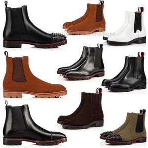 Designer Red Fothed Boots Boots Mens Big Size PU Leather Boot Classic Black Fashion Botties en daim Sweded Reds Reds Sole Motorcycle Sneakers Pikes Trainer Chaussures