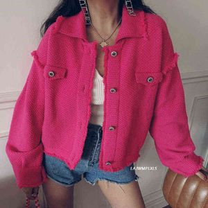 Women's Jackets Women's Cape 2022 New Women Tweed Jacket with Solid Color Casula Loose Rose Red Coat Femme Elegant Korean Outwear Top T220830