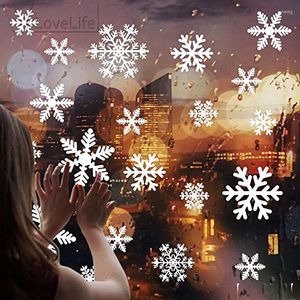 Juldekorationer 27 stycken Vit/röd snöflinga 2022 Vinterfönster klistermärken Decal väggväggleveranser