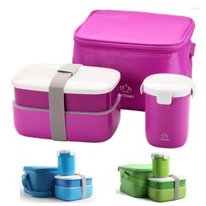 Dinnerware Sets High Quality Japanese Bento Lunch W/ Water Soup Mug Box Insulated Tote Bag Container Lunchbox Plastic Microwave
