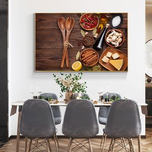 Canvas de cozinha pintando variedade de especiarias cuadros pôsteres escandinavos e estampas de parede de parede de alimentos de parede para casa decoração de casa