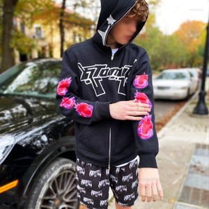 Men's Hoodies Y2K Gothic Graphic Hoodie Men Oversized Zipper Sweatshirt Grunge Couple Full Zip Clothes Long Sleeve Streetwear Clothing