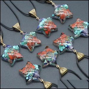 Collane con ciondolo Ciondolo stella 7 Chakra Collana con pietre di orgonite Forma a cinque punti Energia curativa Pendolo di cristallo naturale Orgone Fortunato Dhz29