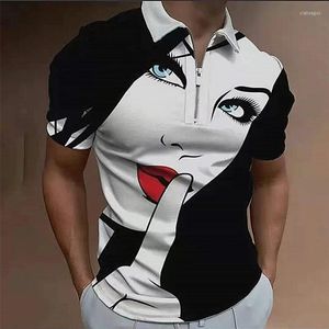 Men's Polos Shirt Fashion Beauty Printing Short Sleeve Tops For Men Casual Turn-down Collar Zip-up Shirts 2022 Summer Men's Loose