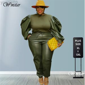 Kadınlar Artı Boyut Trailtsuits PU Kadın Giyim Setleri İki Parça Kıyafet Puf Botosu Kılı