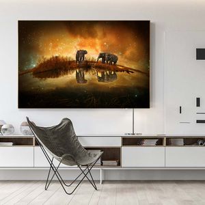 Gemälde Abstrakt Gold Könnte Afrikanischer Elefant Leinwandgemälde Wildtier Poster und Drucke Moderne Wandkunst Bild Wohnzimmer Cuadros