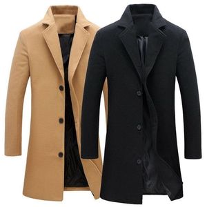 Trench da uomo Autunno Inverno Moda lana tinta unita monopetto bavero lungo cappotto giacca casual soprabito taglie forti 5 colori 220905