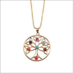 Pendant Necklaces Gold Plated Sterling Sier Pendant Celtic Knot Trinty Tree Of Life Seven 7 Chakras Necklace Alloy Inlaid Gem 18 In Dhqvf