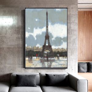 Pintura de tela abstrata Paris Eiffel Tower Landscape Pintura a óleo nos pôsteres de lona e impressões da parede de parede de imagens cutas cuadros decoração infantil