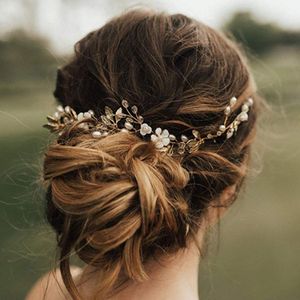 Opaski na głowę Wedding Hair Vine Pearl Piece Liść Kwiatowe nakrycia kryształowe akcesoria dla kobiet dla kobiet złoto upuszczenie sexyhanz amqmw