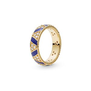 18k geel goud vergulde vrouwen heren ring originele doos voor pandora sterling zilveren blauwe strepen stenen ringen sets224h